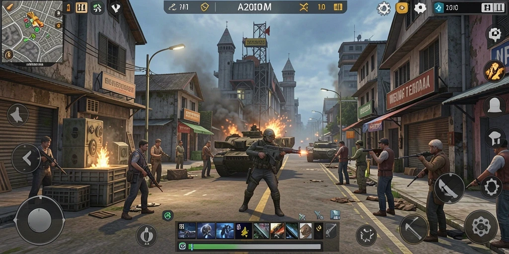Screenshot A200M menampilkan aksi seru dalam mode Tower Defense.