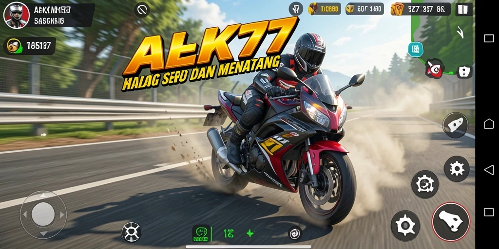 Screenshot gameplay AFK77 yang mendebarkan dalam balapan motor.