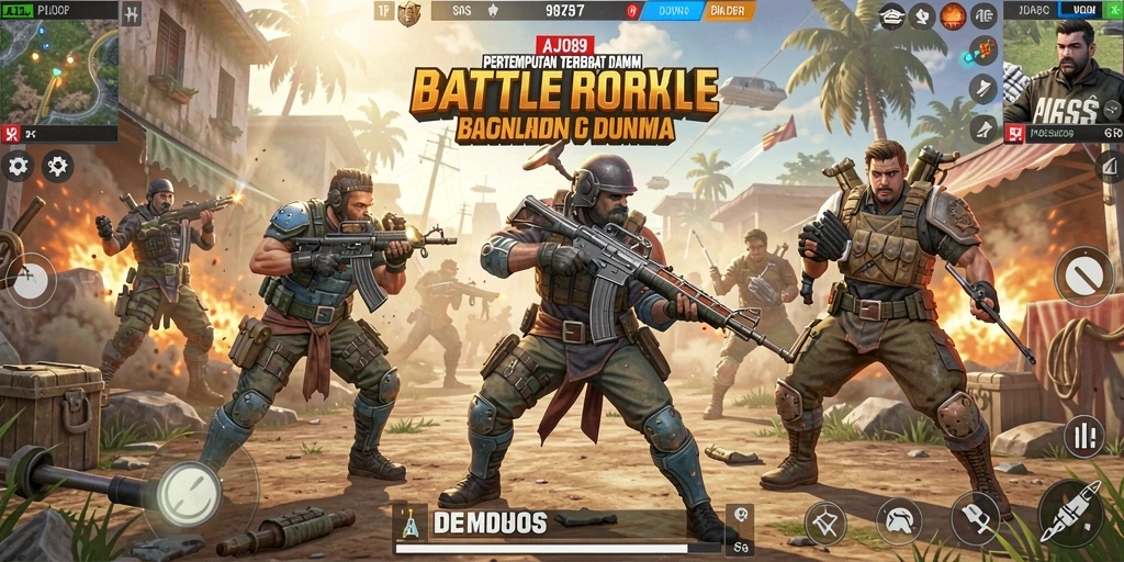 Tangkapan layar AJO89 dengan aksi pertempuran seru di arena Battle Royale.