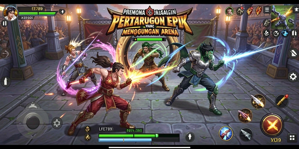Screenshot gameplay EE789 menunjukkan pertarungan yang mendebarkan dan intens.