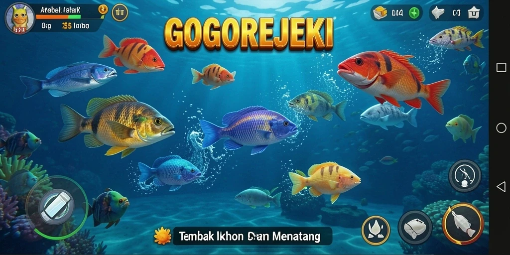 Gameplay seru GOGOREJEKI dengan berbagai tantangan tembak ikan.