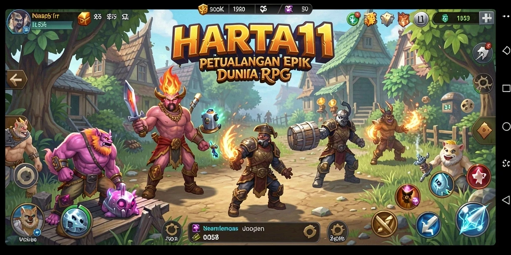 Tangkapan layar utama HARTA11 menampilkan aksi seru dalam pertempuran RPG.
