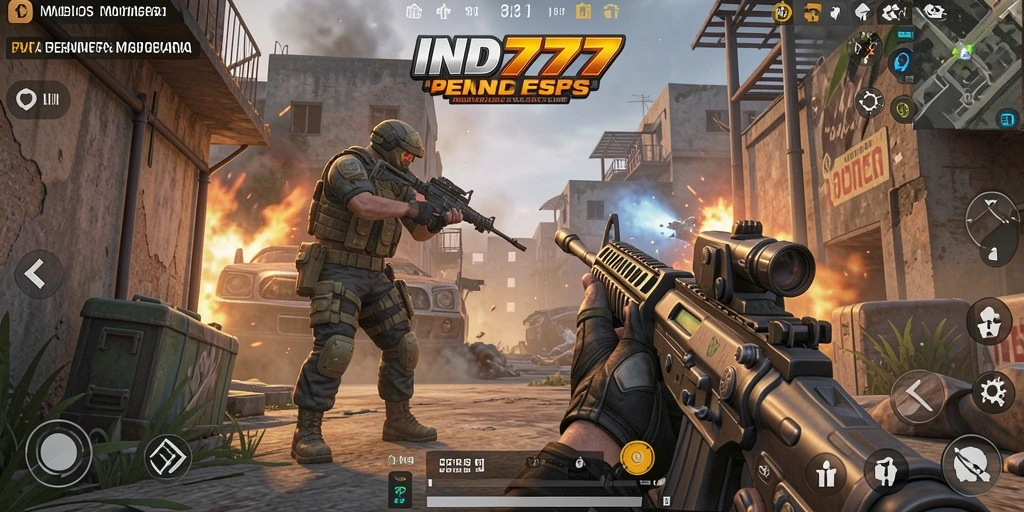 Screenshot IND777 menampilkan aksi tembak-menembak yang penuh ketegangan.