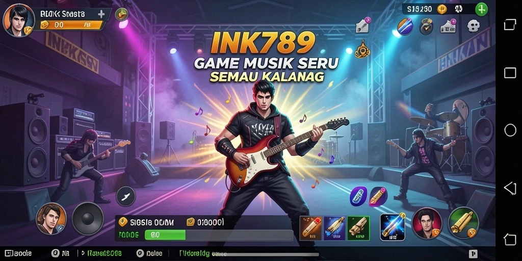 Screenshot gameplay INK789 menampilkan tantangan musik yang menegangkan dan penuh warna.