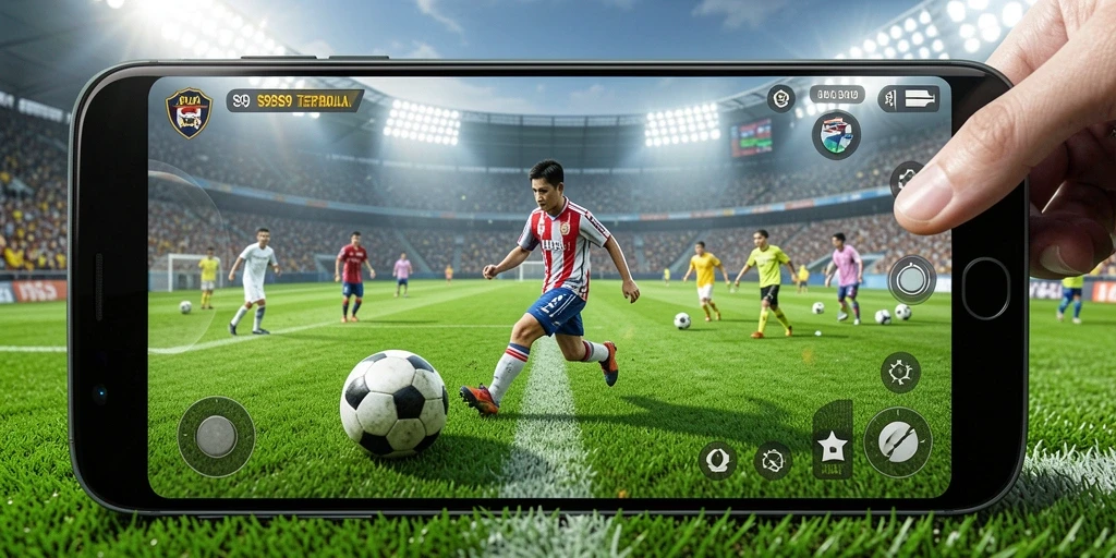 Screenshot utama S9S9 menunjukkan momen seru dalam pertandingan sepak bola.