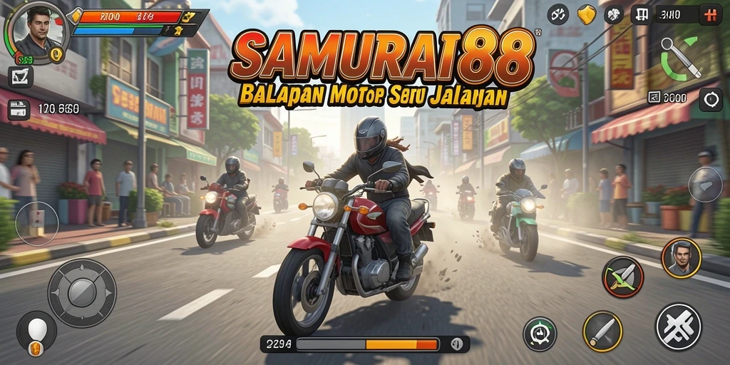 Gameplay menegangkan di SAMURAI88 dengan balapan motor cepat.