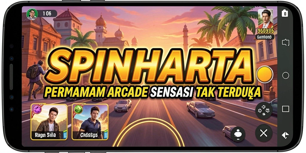 Tampilan gameplay SPINHARTA yang penuh aksi dan tantangan.